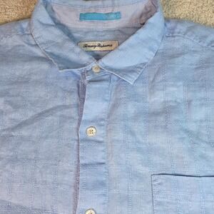 Tommy Bahama Shirt‎ Mens Size X-Large Blue Textured Hawaiian Skort Slv Button Up